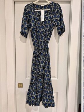 Silk & Salt Geometric Maxi Dress in Blue & Black Size Medium NWT